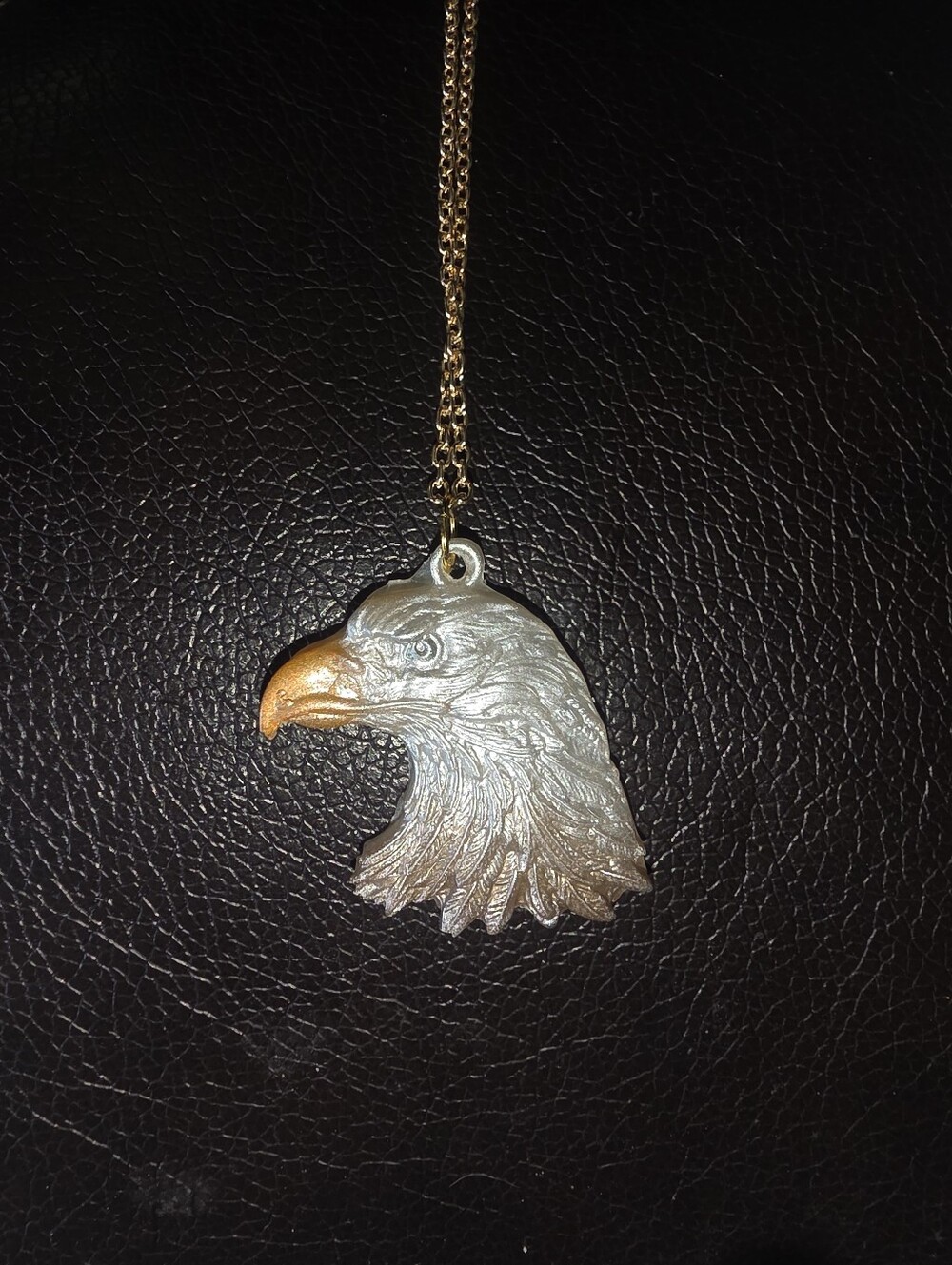 Handmade Realistic Resin Eagle Pendant On Gold Tone 18" Chain